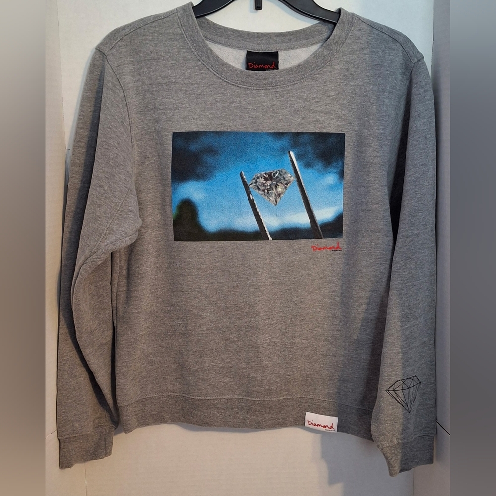 Diamond Supply Co. Gray and Blue Graphic Crewneck Sweater